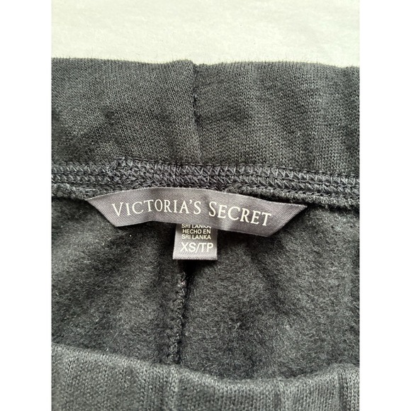 Victoria Secret Wide Leg Pull On Pants Sz XS Black rhinestone logo Y2K Lounge - Picture 4 of 9